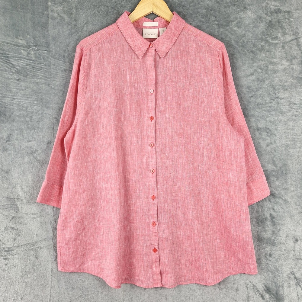 Chicos Top Womens 3 XL Linen Button Beach Resort Coastal Lagenlook‎ Minimalist